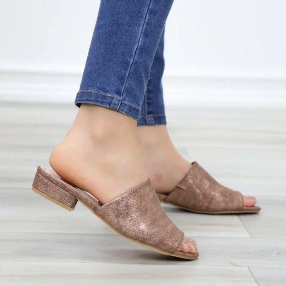 Flat Slip On Loafer Metallic Copper Sandal - Picture 5 of 10